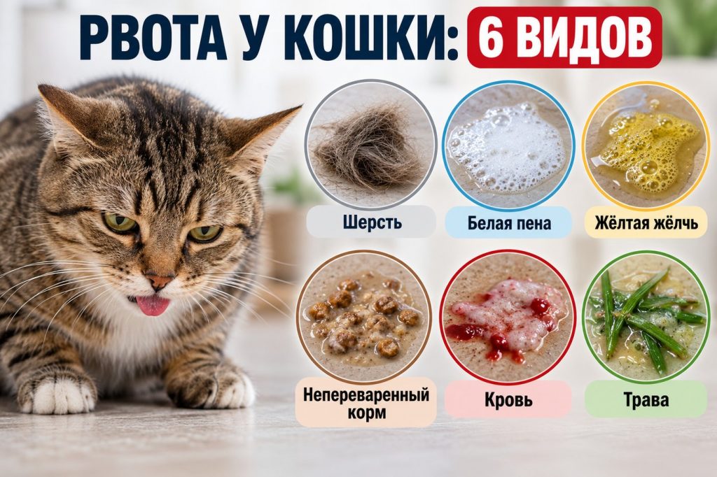 Рвота у кошки по цвету